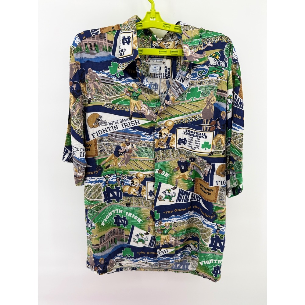 Reyn Spooner Notre Dame Fighting Irish Men M Rayon Aloha Shirt Football Stadium